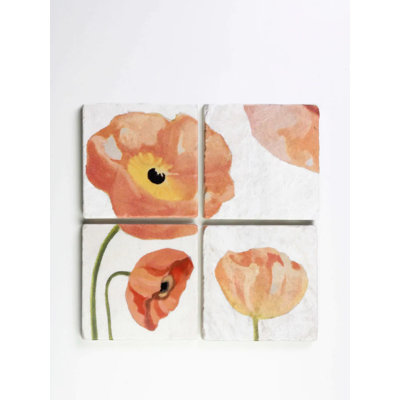 Ensemble de sous-verres: Poppies Peach sur neige