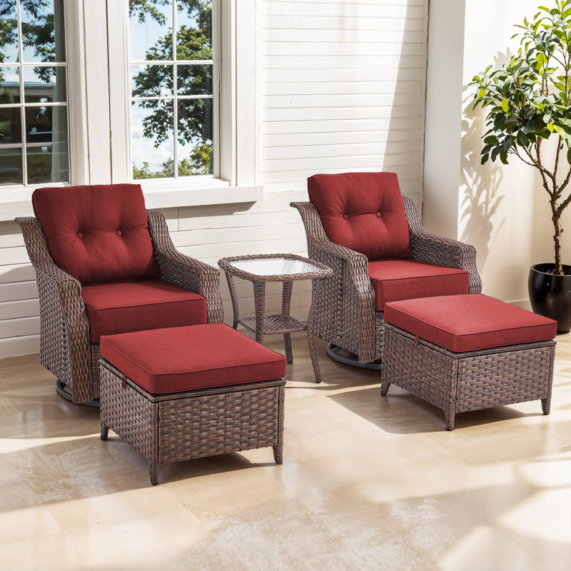 Ensemble de conversation berçant et pivotant avec repose-pieds et coussins de 6 po Acton, Rouge