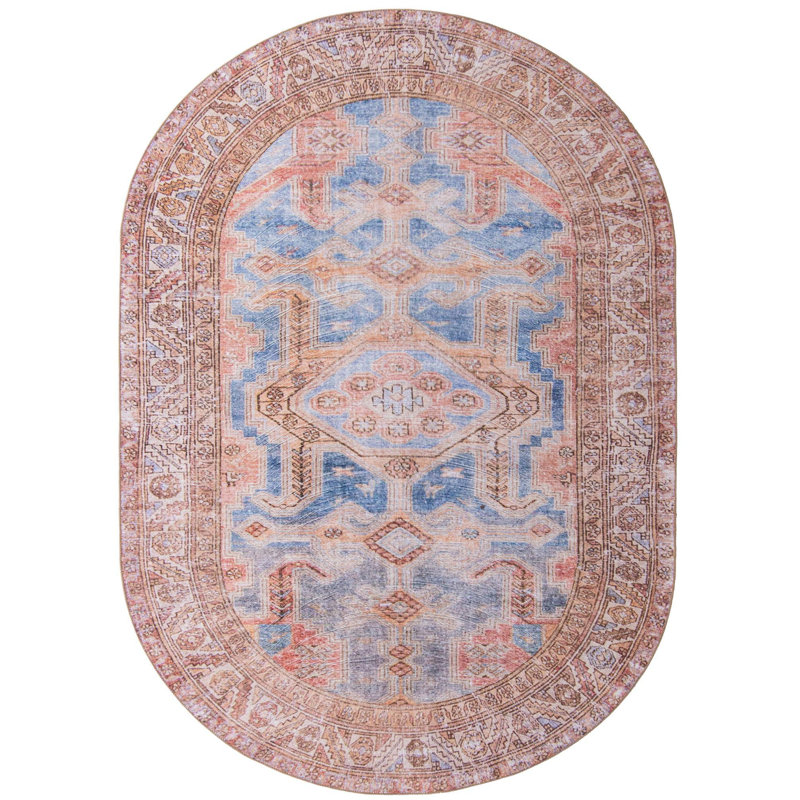 Tapis traditionnel Amilio bleu-rouille, Ovale 7 pi 6 po x 10 pi 6 po