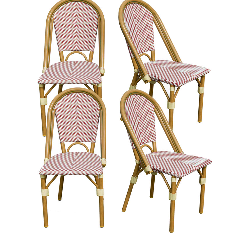 Ensemble de chaises d'appoint pour l'extérieur en osier de polyéthylène (PE) Kasie (ensemble de 4), 4, Rouge / Brun