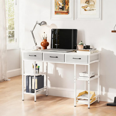 Bureau d'écriture avec tiroirs en tissu, panneau de particules blanc classique et acier, l 47,2 po x P 15,7 po x H 30,7 po