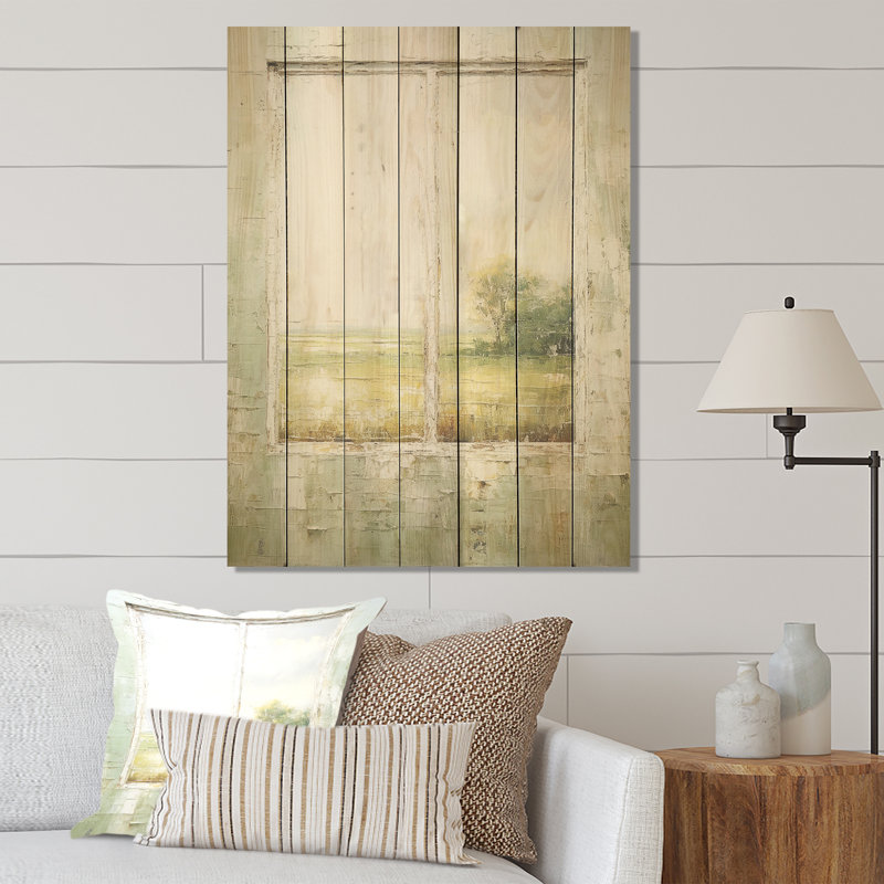 Countryside Calm Farm Windows II - Fenêtres de ferme sur impression sur bois, H 32 po x l 24 po