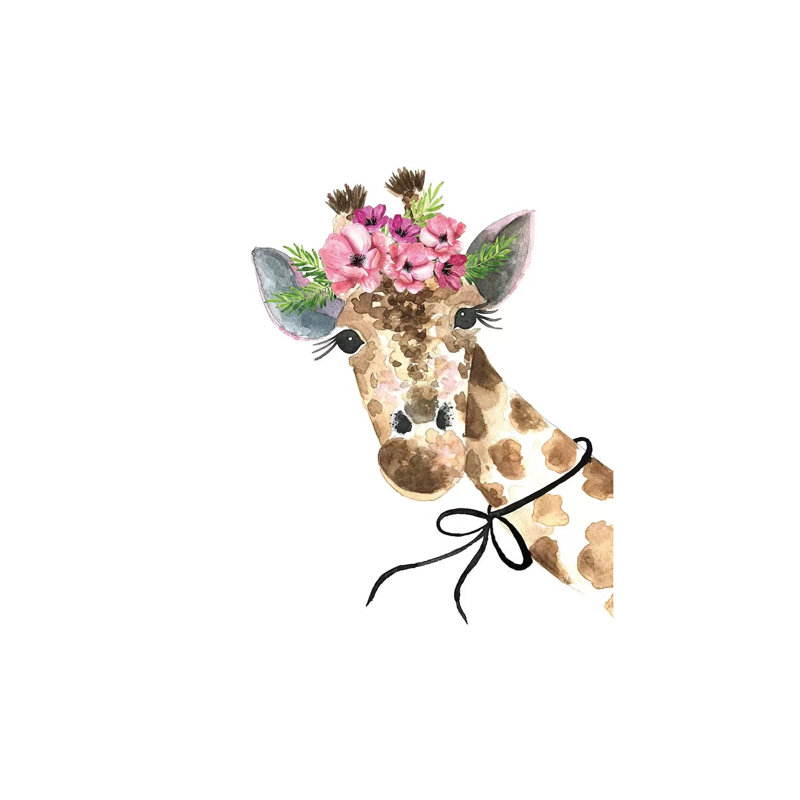 Giraffe Flower Crown by Mercedes Lopez Charro - Wrapped Canvas Gallery-Wrapped Canvas Giclée, 30.48 cm H x 45.72 cm W