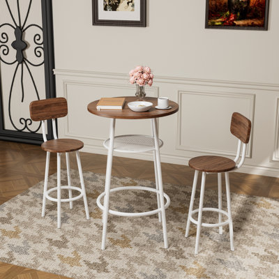 3 - Piece Bar Table And Stool , Balcony Dining Setup, 36" Counter Height, Soft Leather Seats, Scratch Coating, Space Saving Design , Modern Pub