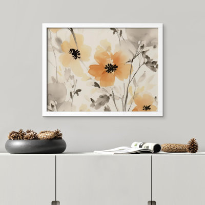 «Elegant Watercolor Floral Soft Peach and Grey Tones Illustration Modern Minimalist» sur papier