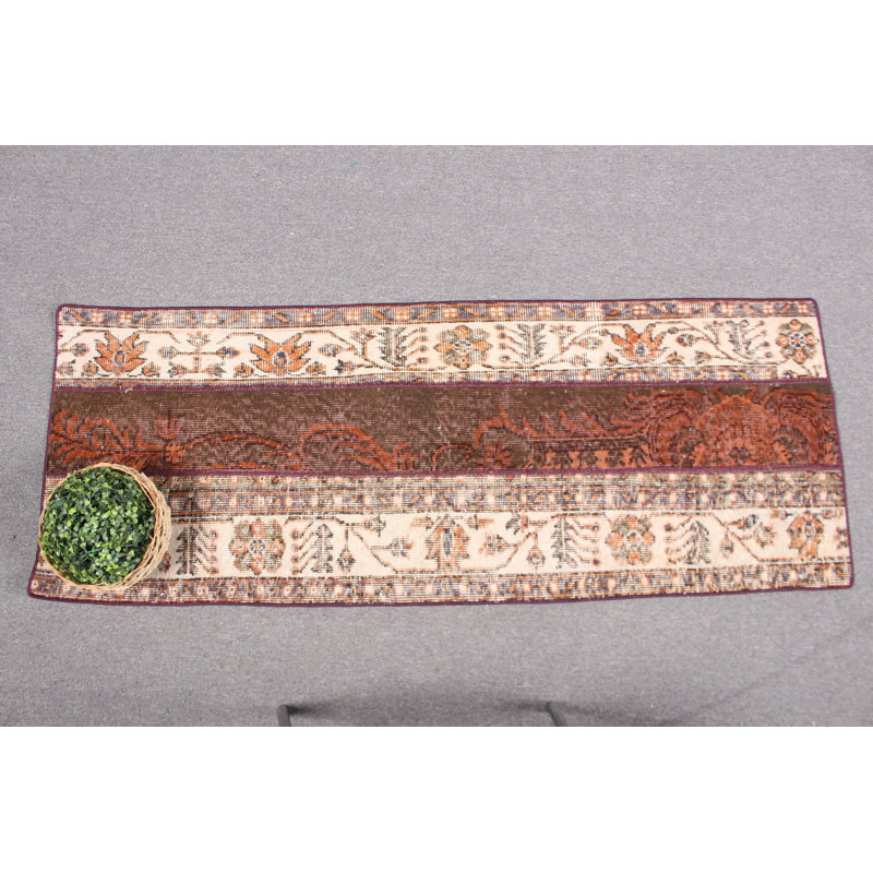 Classic Vintage Turkish Wool Runner Rug with Floral Oushak Design Ideal for Kitchens