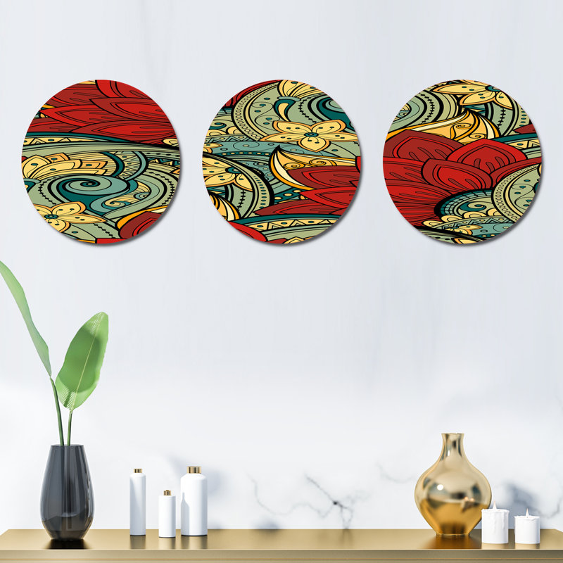 Motif floral coloré - ensemble de décoration murale bohémienne et éclectique en métal