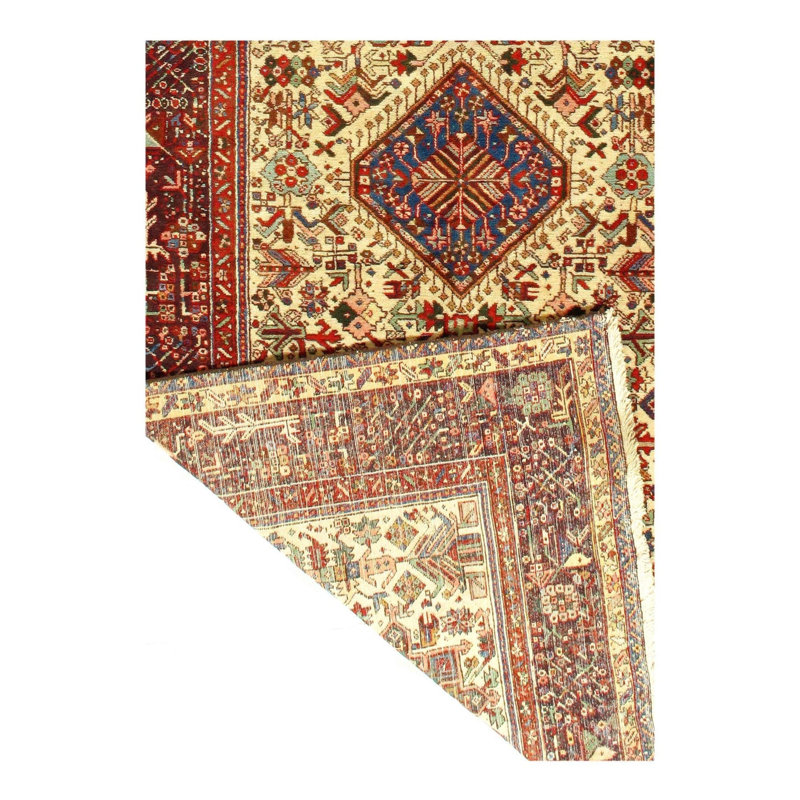 Tapis beige en laine / coton oriental fait à la main 4 pi 11 po x 11 pi 11 po