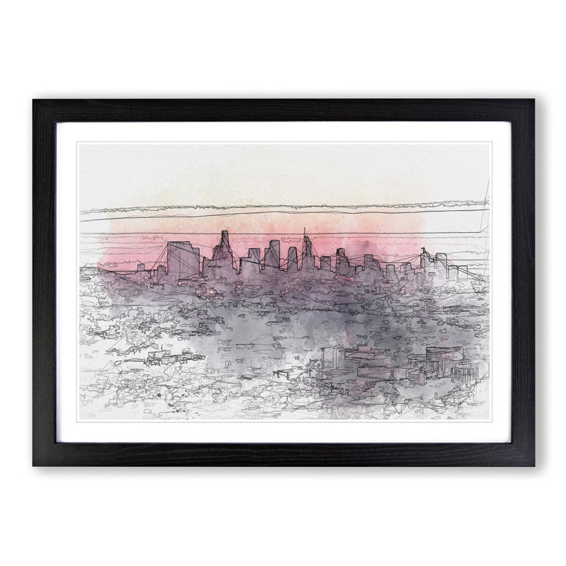 Los Angeles Skyline in the Morning in Abstract - Picture Frame Graphic Art Print, Black, 40cm H x 60cm W x 2cm D