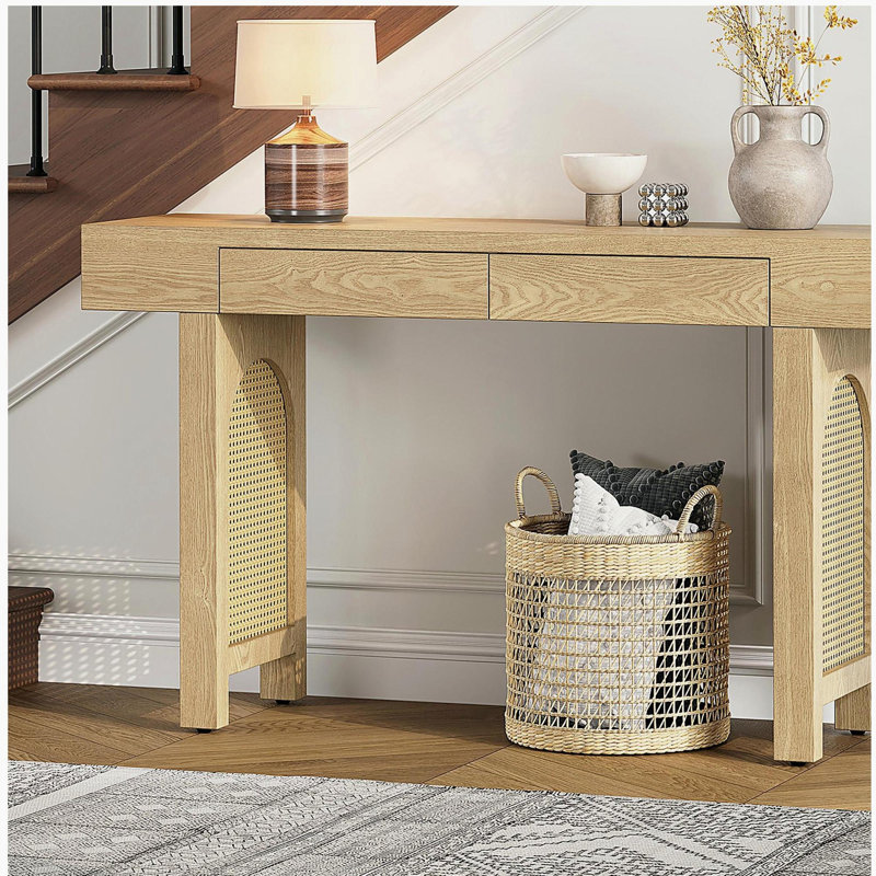 Console étroite avec décor, table d'entrée avec tiroirs de rangement, canapé rustique élégant pour le salon et le couloir