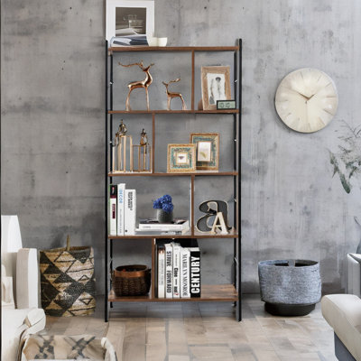 154.5 H x 74 W Bookcase Bookshelf Shelves Freestanding Industrial Rustic Brown Furniture