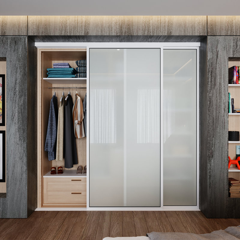 Garde-robe coulissant en verre givré à 2 panneaux, 72 po x 80 po, Blanc mat