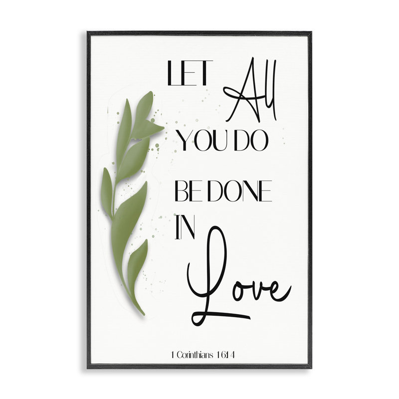 Done In Love Proverbe, estampe numérique, design par Amber Clarkson, H 24 po x l 16 po, Giclée encadrée noir minuit