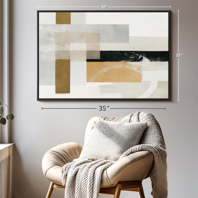 Abstrait "Rectangles dorés et gris abstraits", H 37 po x l 25 po