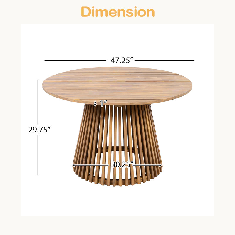 Outdoor Acacia Wood Patio Dining Table, 47.25-Inch Extra-Large Round Dining Table,For Backyard, Lawn, Balcony