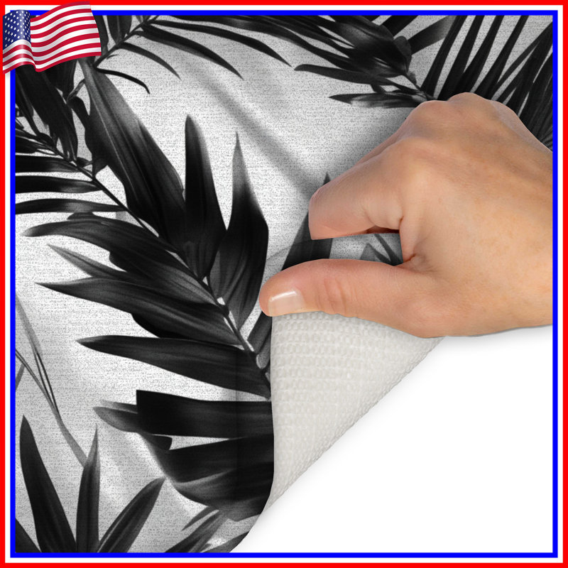 Tapis de bain Palm Leaf, L 34 po x L 21 po, Noir blanc