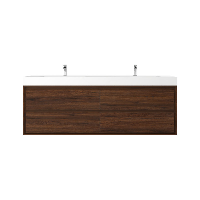 72'' Double Bathroom Vanity with Acrylic Top, Rosewood