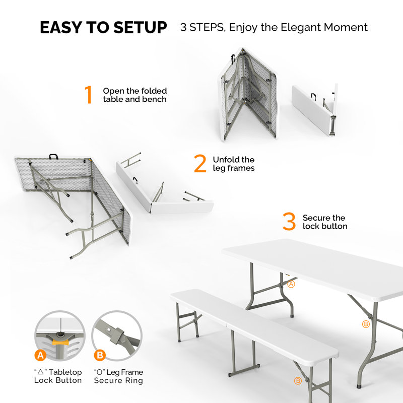 4-Person Rectangular White Folding Outdoor Dining Set