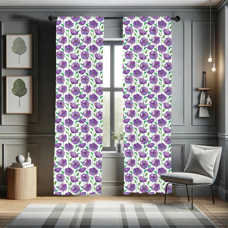 Poppy Floral Semi-Sheer Rod Pocket Curtain Panels, 28" x 95"