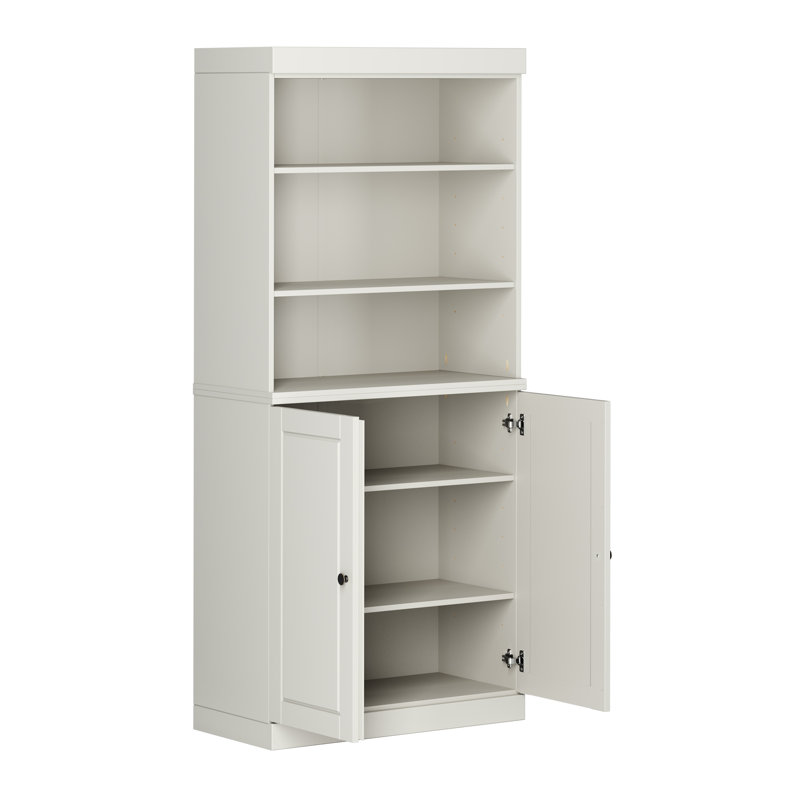 Victorya 100% Solid Wood Tall Bookcase with Doors, Adjustable Shelves, Modular Storage, Open Display Bookshelf, 32" W x 71.5" H