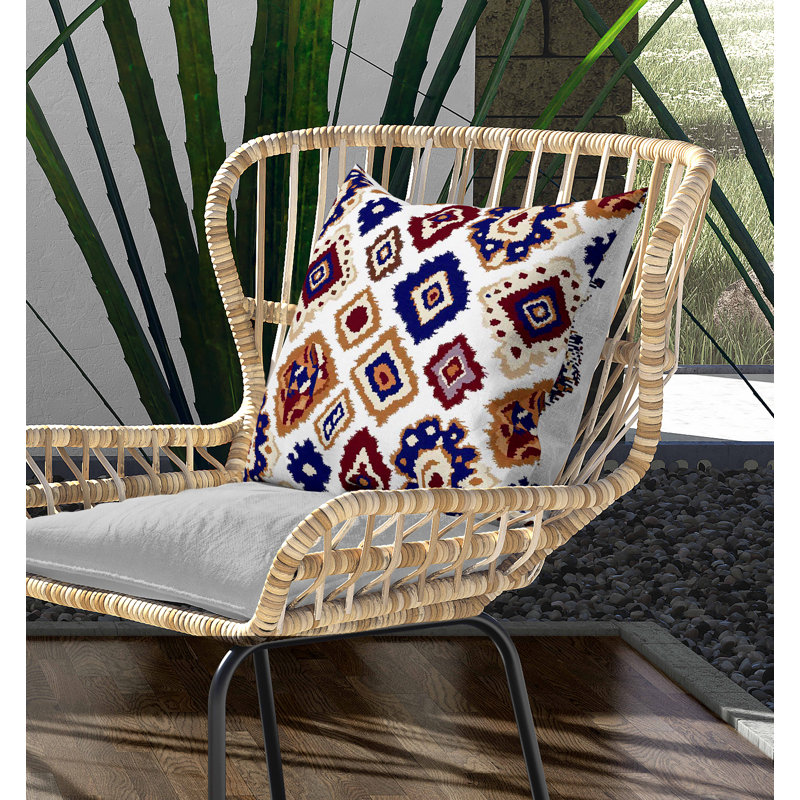 Coussin intérieur / extérieur Ikat Diamond, Carré 18 po, Bleu / Blanc / Orange