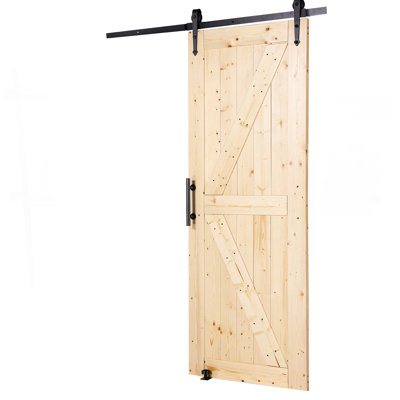 Barn Door And Hardware Kit, 30" X 84" Wood Sliding Barn Door, Smoothly And Quietly, Barn Door Kit With 8-In-1 Floor Guide And Door Handle, Spruce Wood Panelled Slab, Easy To Install
