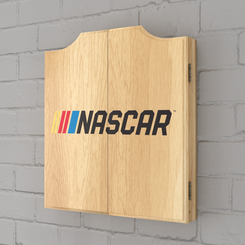NASCAR Beveled Wood Dartboard Cabinet Set with Darts