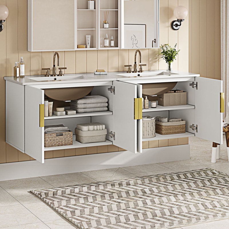 Ensemble de meuble-lavabo avec lavabo en céramique Vintage, Blanc