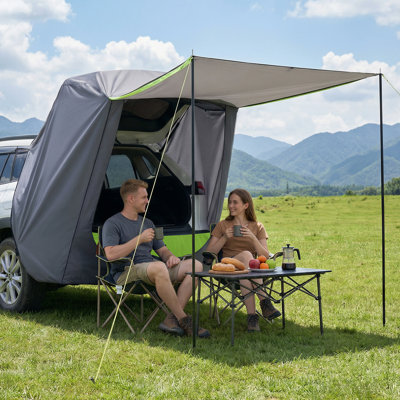 SUV Tent with Shade Awning, All-Season SUV Tailgate Tent, PU2000mm Waterproof Car Rear Hatch Camping Tents, Portable Sun Shade Tailgate Shelter with Carrying Bag for Outdoor Hiking
