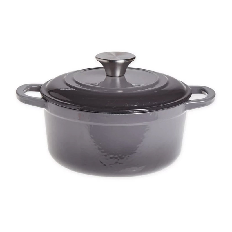 Cocotte en fonte émaillée avec couvercle, gris, 3 pte