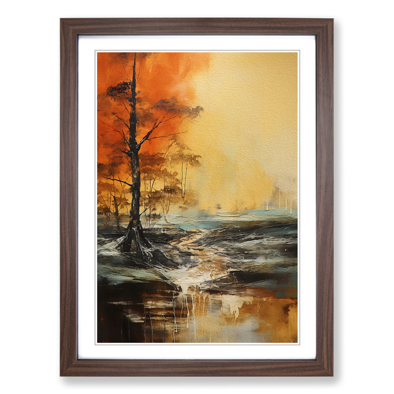 Landscape Gestural - Framed Print, 64cm H x 46cm W x 2cm D, Walnut 