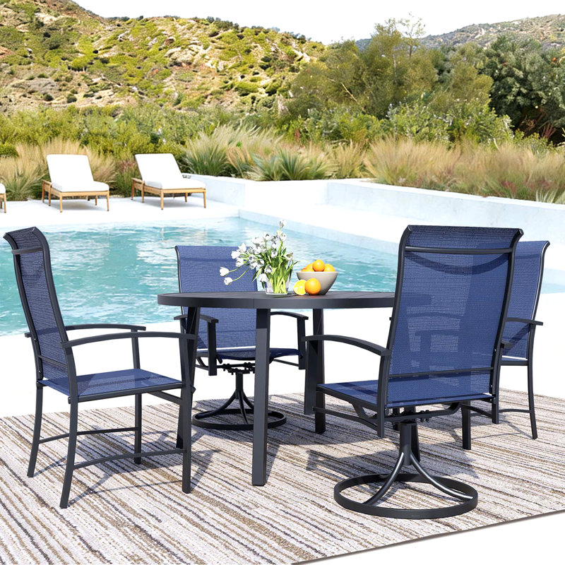 Swivel Patio Chairs Set of 2, Outdoor Swivel Armchairs, High Back Metal Dining Chairs for Outside, Ergonomic Patio Swivel Chairs, All-Weather Garden Deck Furniture