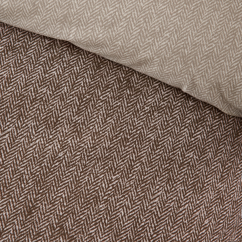 Brushed Herringbone Cotton Reversible Duvet Cover Set, Super King, Chocolate