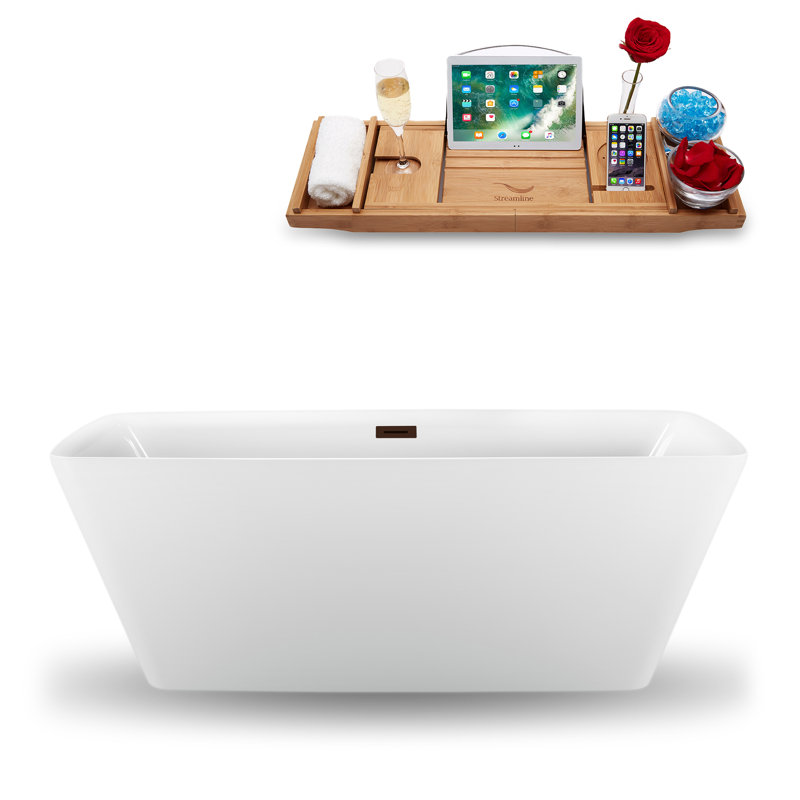 59" x 28" Freestanding Soaking Acrylic Bathtub, Matte Oil Rubbed Bronze