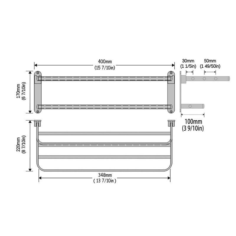 2 porte-serviettes muraux, Finition givrée noire, H 6,7 po x l 16 po x P 8,7 po