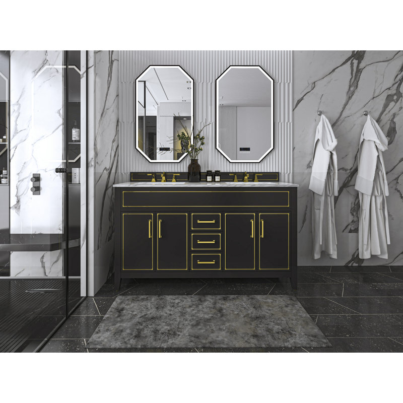 Aspen 60'' W Double Vanity, Black Onyx, Gold