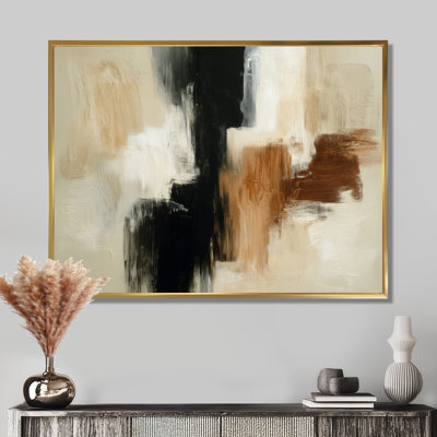 «Black and Brown Brushstroke», peinture abstraite - impressions encadrées de collages abstraits, art mural contemporain noir sur toile