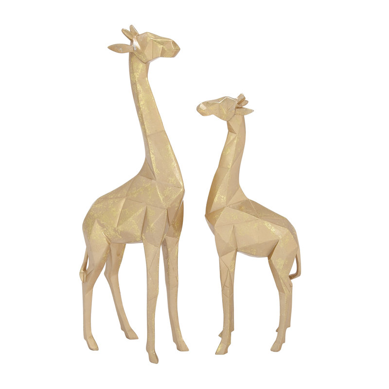Gold Polystone Giraffe Sculpture Set with Satin Finish, 12" and 15"