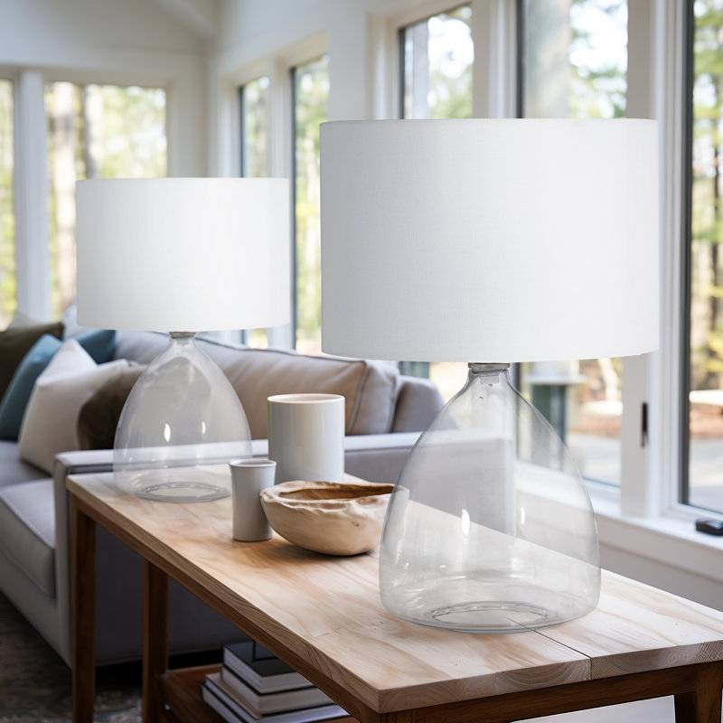 Modern Neutral 18"H Glass Solid Color Geometric Table Lamp, Set Of 2 - 12" x 12" x 18", Clear/frost