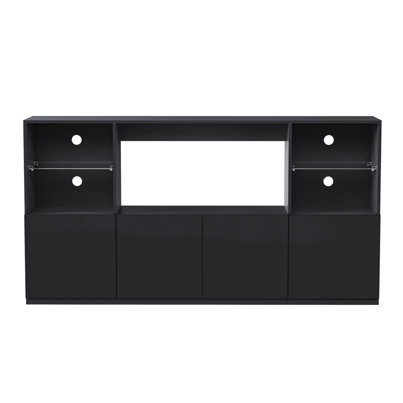 TV Stand With LED Lights, Modern Sideboard With Large Storage Cabinet, Media Console With Tempered Glass Shelves For Tvs Up To 75"
