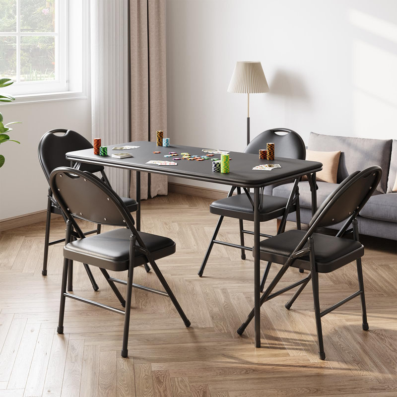 5-Piece Card Table Set,Folding Card Table And Chair Set Of 5 Portable With Padded Tabletop, Black