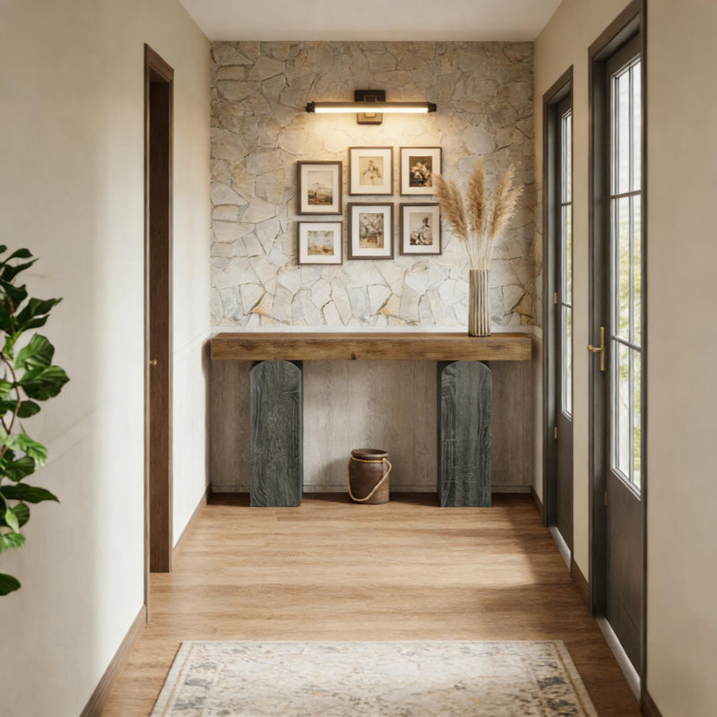 Console de style contemporain, table de vestibule, table de canapé, Brun, Gris