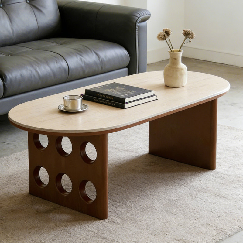 Table basse ovale avec découpe, H 15,74 po x L 51,18 po x l 27,55 po