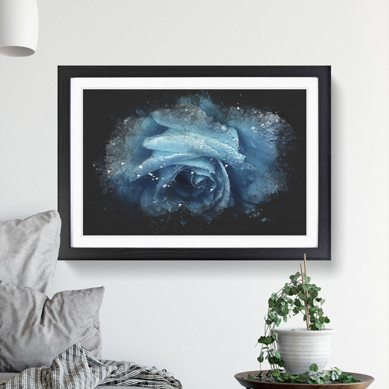 Blue Rose Flower Vol.1 - Picture Frame Graphic Art, 27cm H x 36cm W x 2cm D, Black