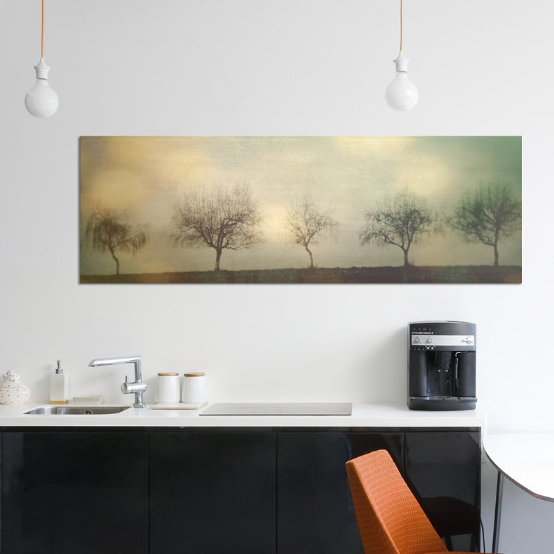 « cinq arbres on a hill », reproduction d’impression sur toile, H 20 po x l 60 po x P 1,5 po, Toile avec cadre noir