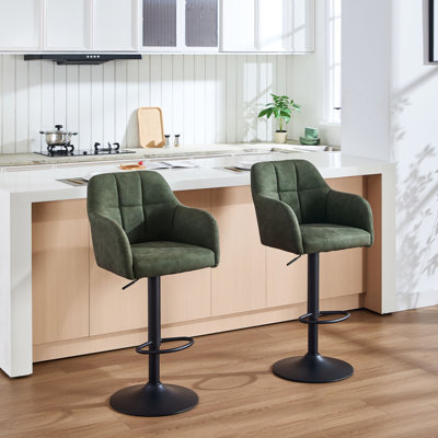 Upholstered Counter Height Stool, 360 Degree Swivel Bar Stool with Arms by Lark Manor