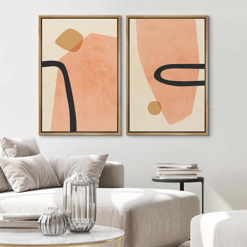 «Modern Abstract Shapes Coral And Black», 2 pièces, Naturel, H 24 po x l 16 po