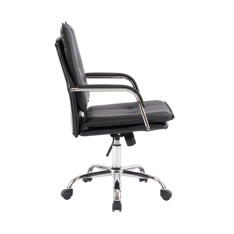 Chaise de bureau de luxe en similicuir noir avec accoudoirs rembourrés de 23,2 po Abba, Noir
