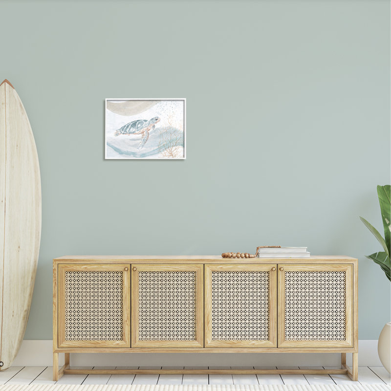 «Drifting Sea Turtle Serene Ocean Wave Atmosphere» par Patricia Pinto - peinture sur toile à cadre flottant