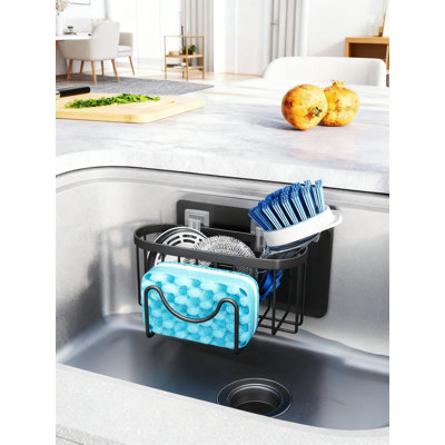 Porte-éponge multifonctionnel en forme de M avec deux options d'installation, organisateur d'évier de cuisine en acier inoxydable antirouille pour éponges, brosses et grattoirs